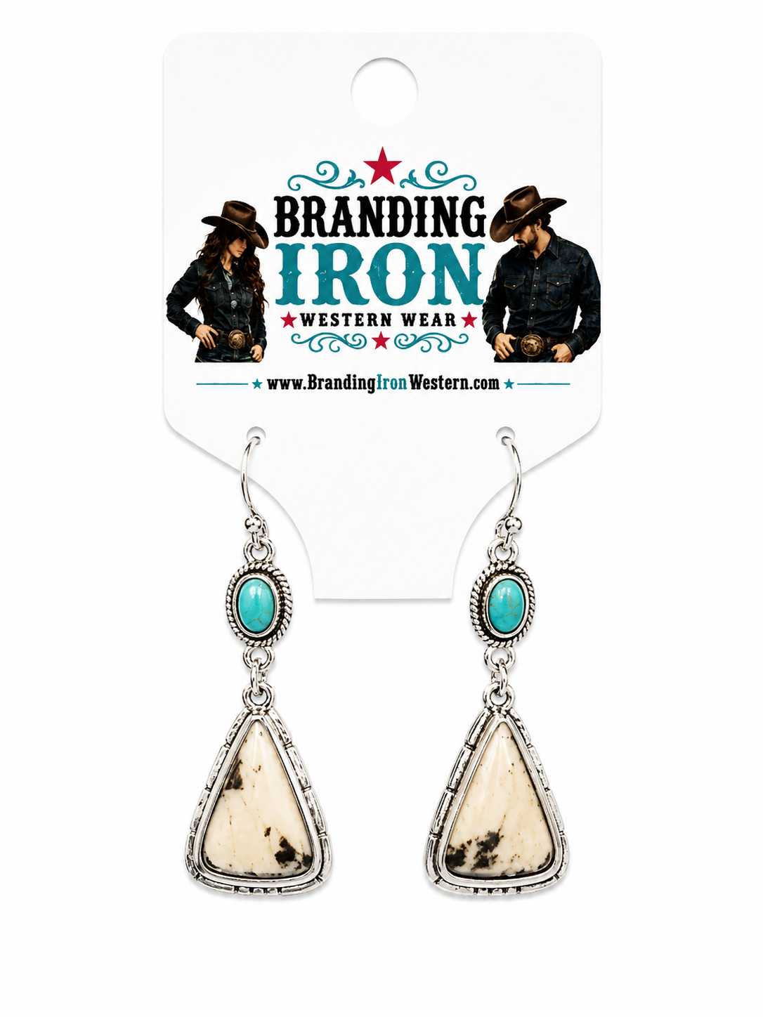 Cowhide Charm Earrings | Western Turquoise Earrings | Branding Iron