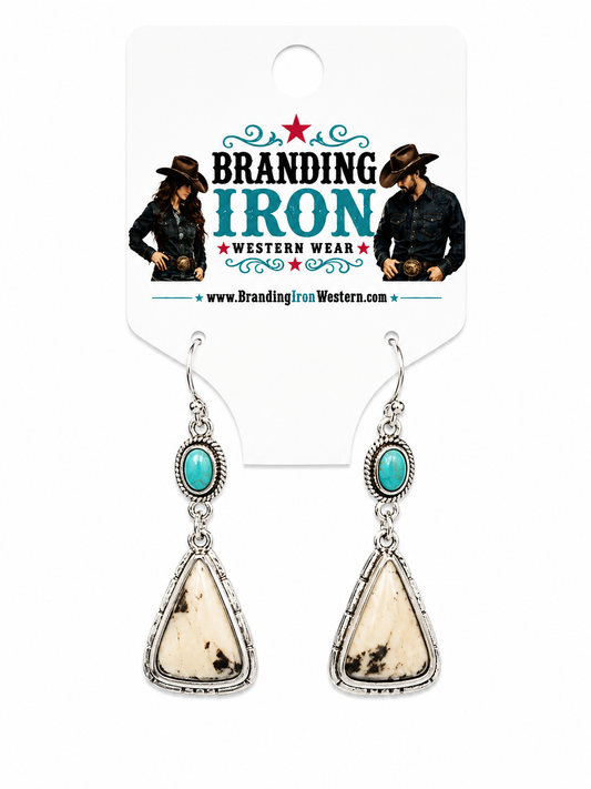 Cowhide Charm Earrings | Western Turquoise Earrings | Branding Iron