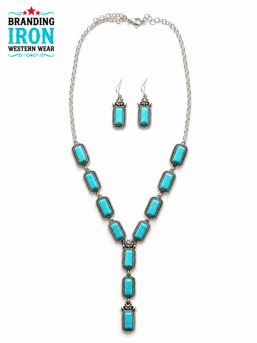 Turquoise Trail Western Necklace & Earring Set | Branding Iron
