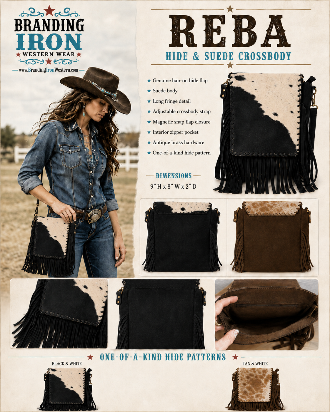 Reba Hide & Suede Crossbody Purse | Western Fringe Bag