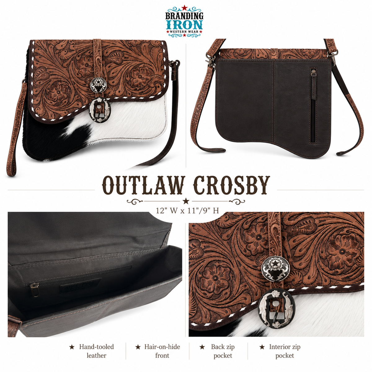 Outlaw Crossbody | Tooled Leather Cowhide Western Purse