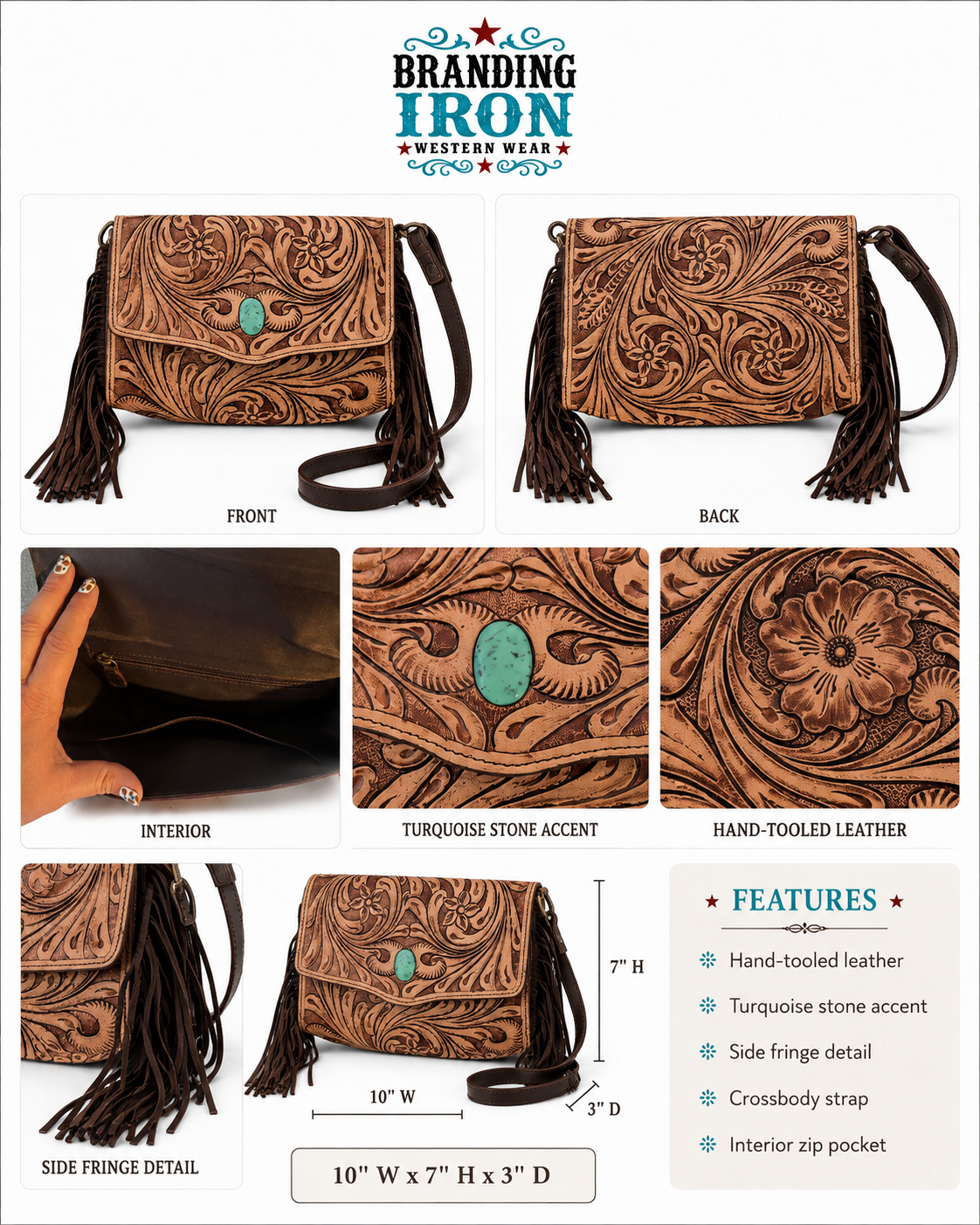 The Trisha Crossbody | Western Tooled Leather Fringe Purse