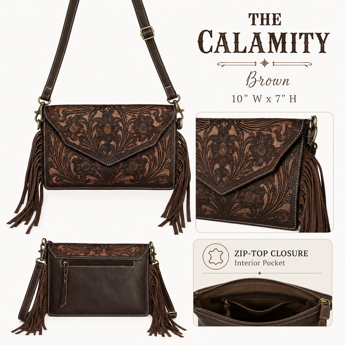 The Jolene | Tooled Leather Western Fringe Crossbody