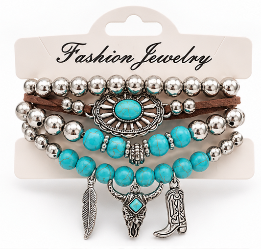 Turquoise Cowgirl Charm Bracelet Set | Branding Iron Western Wear