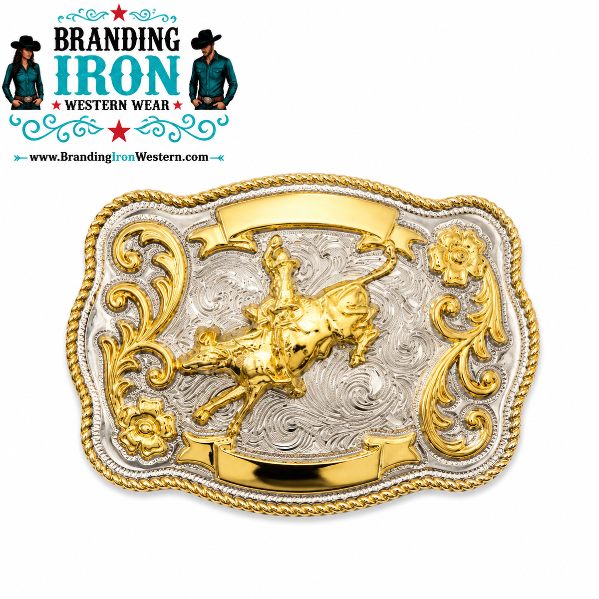 Golden Rodeo Rider Western Belt Buckle | Branding Iron Western Wear