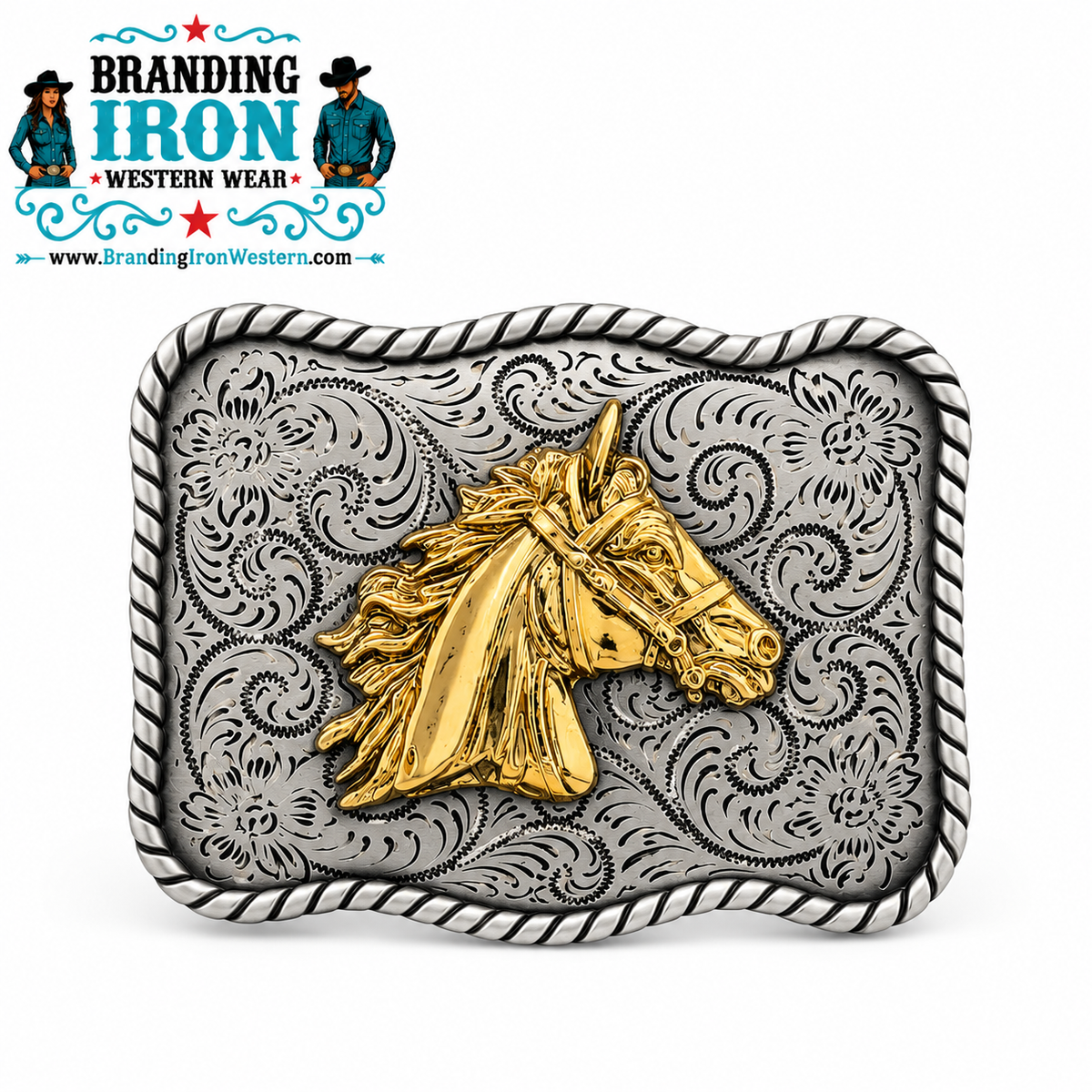 Golden Stallion Horse Belt Buckle | Western Belt Buckle