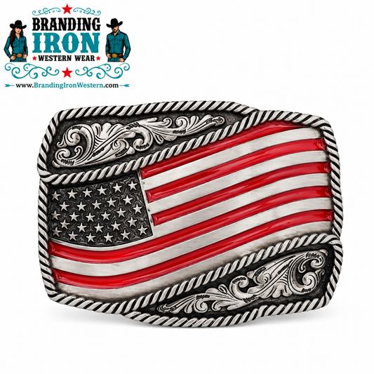 Stars & Spurs American Flag Western Belt Buckle | Branding Iron