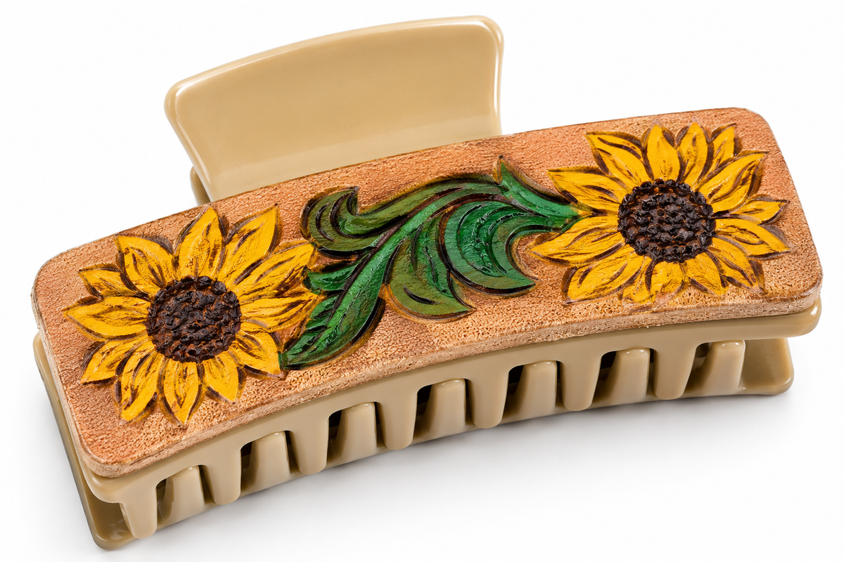 Genuine Leather Hand-Painted Western Hair Clips | Branding Iron