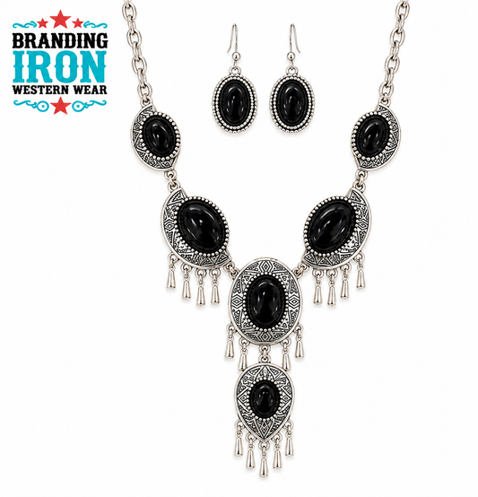 Midnight Outlaw Black Western Necklace & Earring Set