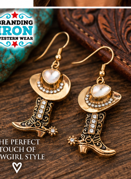 Kicking It Cowgirl Earrings | Branding Iron Western Wear