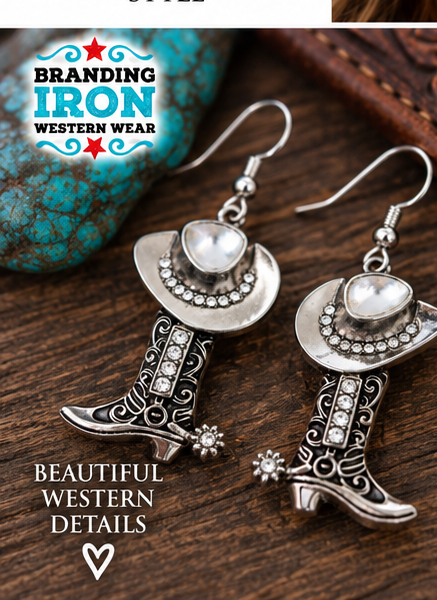 Kicking It Cowgirl Earrings | Branding Iron Western Wear