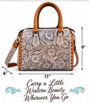Silver Bloom Speedy (Medium) | Tooled Leather Western Satchel | Branding Iron Western Wear