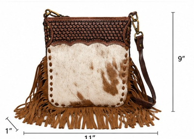 Calamity Crossbody Fringe | Genuine Hair-on Hide Western Purse | Branding Iron Western Wear