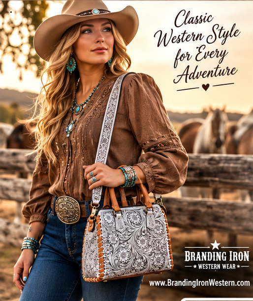 Silver Bloom Speedy (Medium) | Tooled Leather Western Satchel | Branding Iron Western Wear