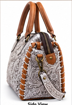 Silver Bloom Speedy (Medium) | Tooled Leather Western Satchel | Branding Iron Western Wear