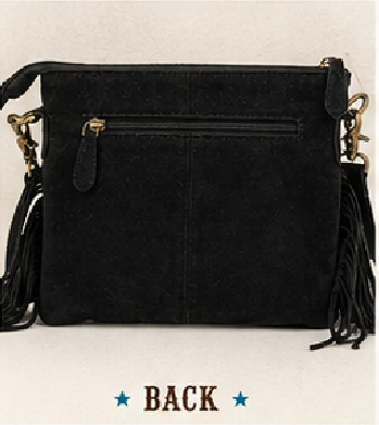 Boot Stitch Crossbody | Black Suede Western Fringe Purse