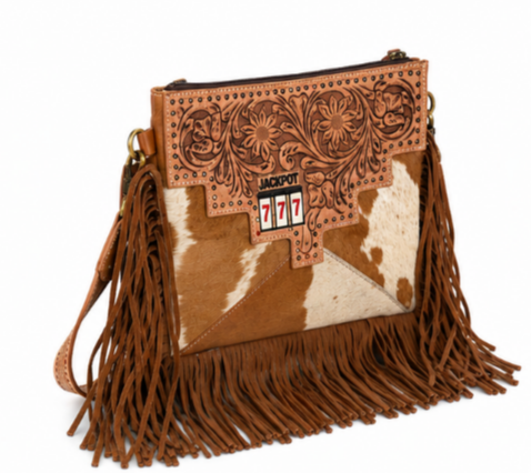 Jackpot Fringe Cowhide Crossbody Purse | Branding Iron Western Wear