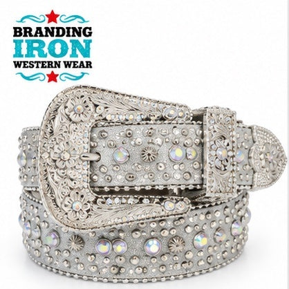 Silver Showstopper Rhinestone Western Belt | Branding Iron Western Wear