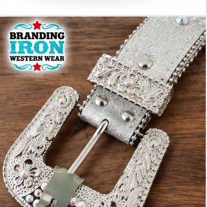 Silver Showstopper Rhinestone Western Belt | Branding Iron Western Wear
