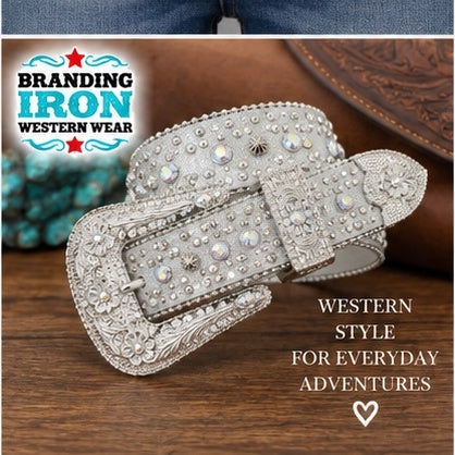 Silver Showstopper Rhinestone Western Belt | Branding Iron Western Wear
