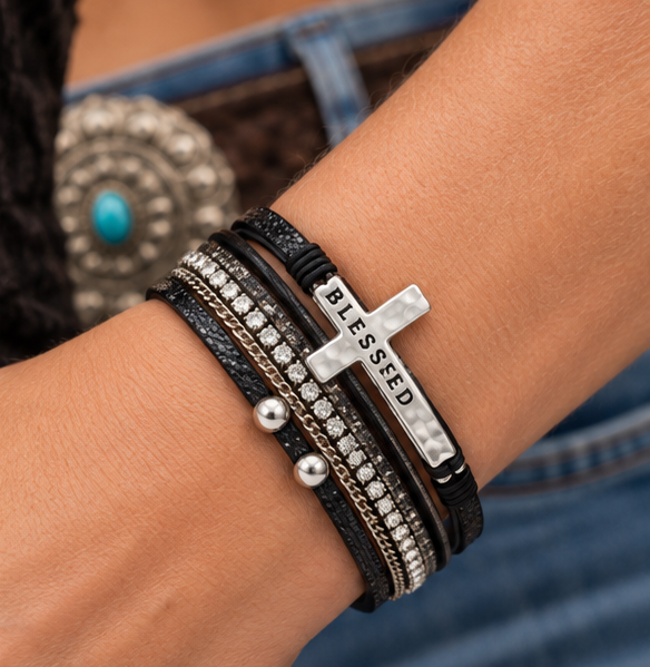 BLESSED Cross Magnetic Bracelet | Branding Iron Western Wear