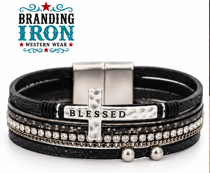 BLESSED Cross Magnetic Bracelet | Branding Iron Western Wear