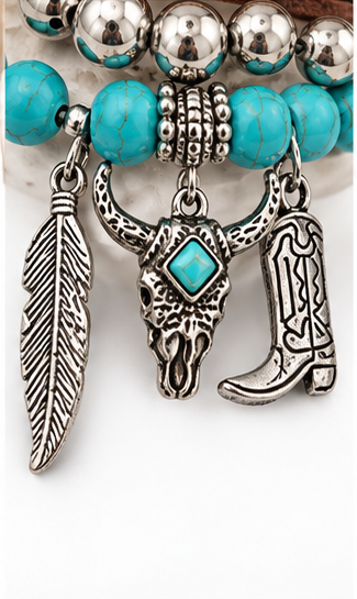 Turquoise Cowgirl Charm Bracelet Set | Branding Iron Western Wear