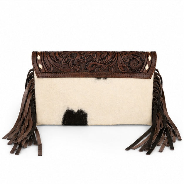 Whiskey Rose Clutch | Hair-On Hide Western Fringe Bag