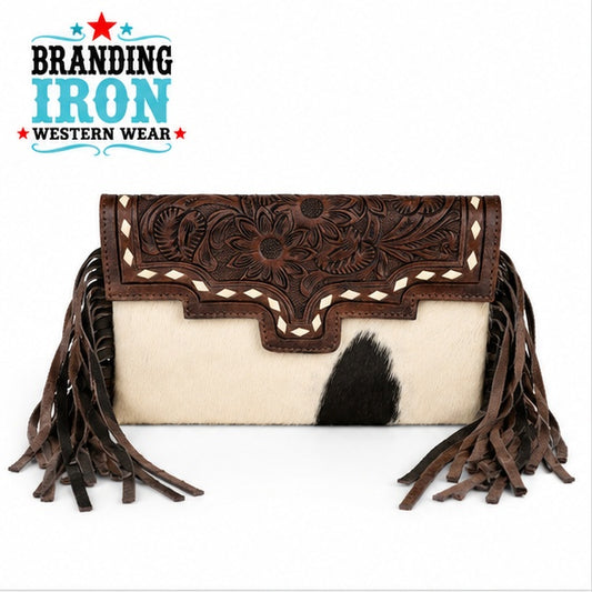 Whiskey Rose Clutch | Hair-On Hide Western Fringe Bag