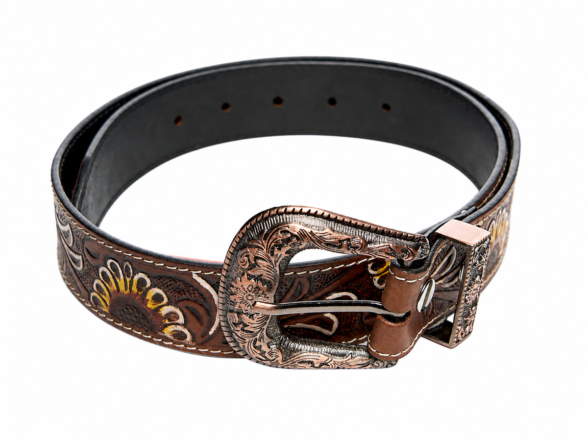 Brown Tooled Leather Belt with Sunflower Detail RMB 18 26112