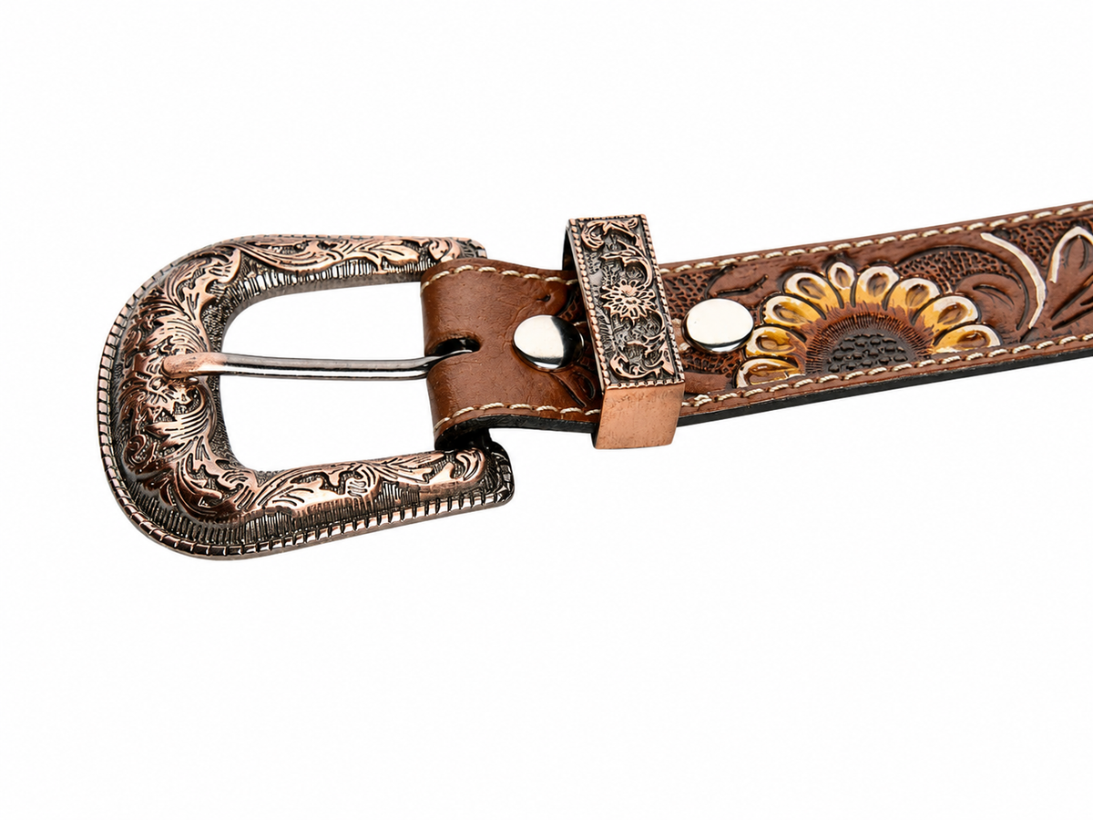 Brown Tooled Leather Belt with Sunflower Detail RMB 18 26112