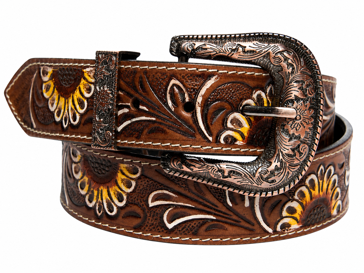 Brown Tooled Leather Belt with Sunflower Detail RMB 18 26112