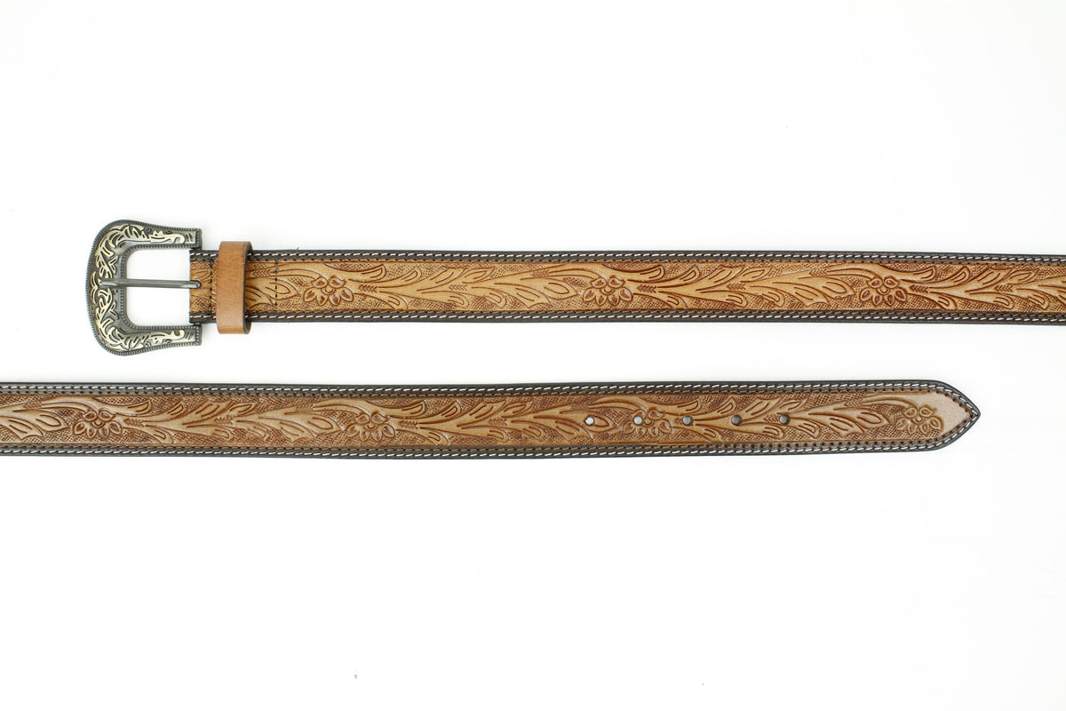 Tan Tooled Leather Floral Belt Unisex Western RMB 14-2502