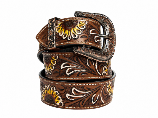 Brown Tooled Leather Belt with Sunflower Detail RMB 18 26112