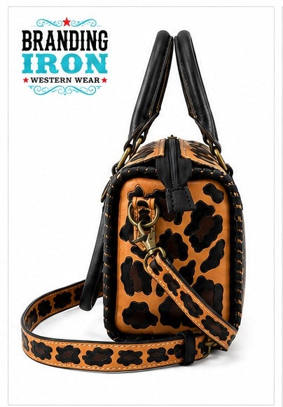 Leopard Print Speedy Leather Western Handbag | Branding Iron