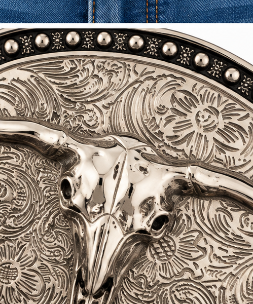 Longhorn Skull Western Belt Buckle | Branding Iron Western Wear