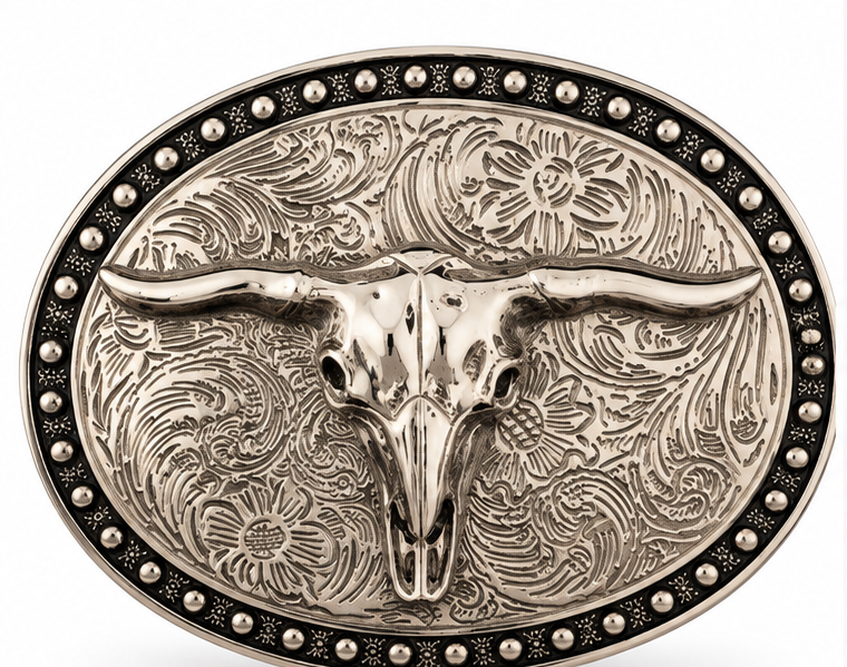 Longhorn Skull Western Belt Buckle | Branding Iron Western Wear