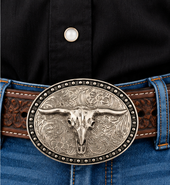 Longhorn Skull Western Belt Buckle | Branding Iron Western Wear