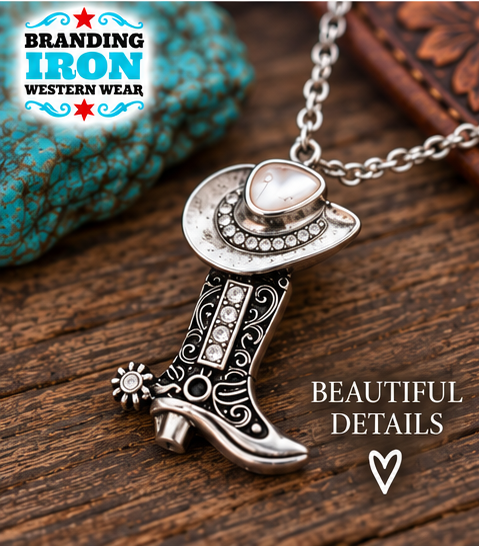 Kickin’ It Cowgirl Boot Necklace | Branding Iron Western Wear