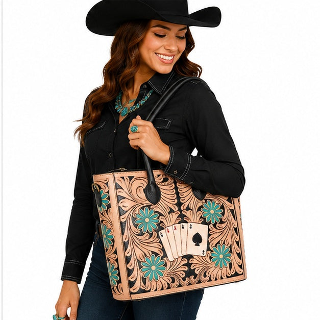 The High Roller- Concealed Carry Tooled Leather Western Tote